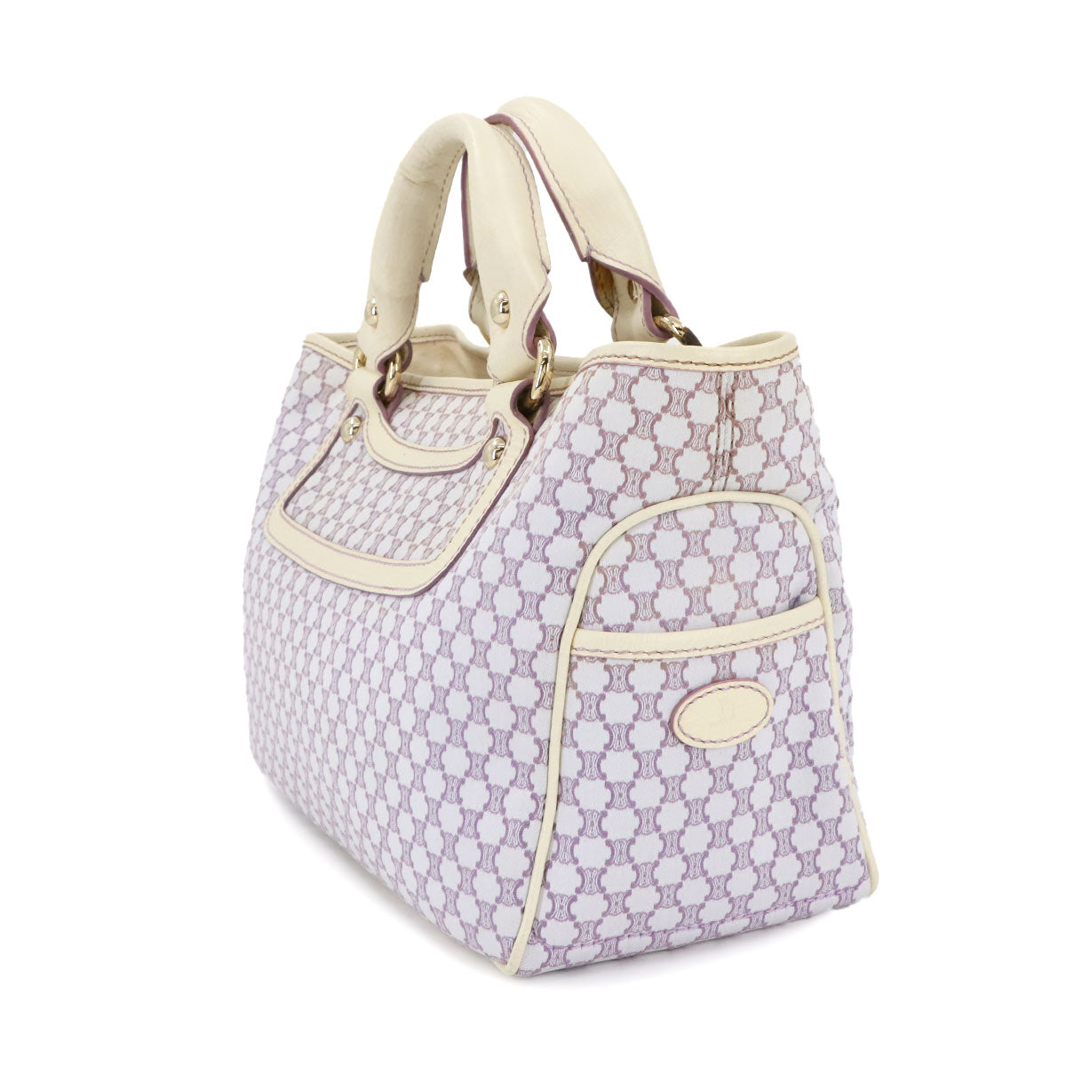 Macadam Hand Bag Canvas Leather Light purple Beige