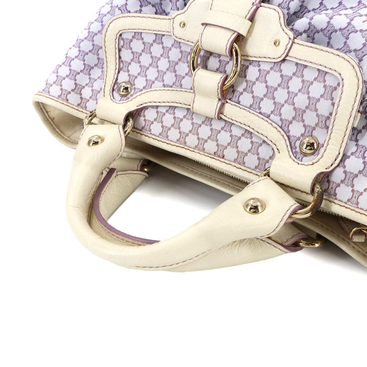 Macadam Hand Bag Canvas Leather Light purple Beige