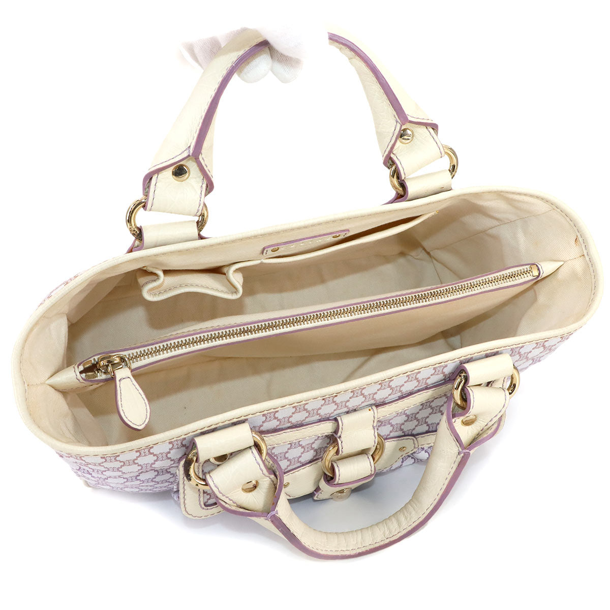 Macadam Hand Bag Canvas Leather Light purple Beige