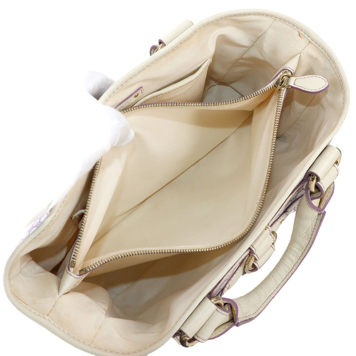 Macadam Hand Bag Canvas Leather Light purple Beige