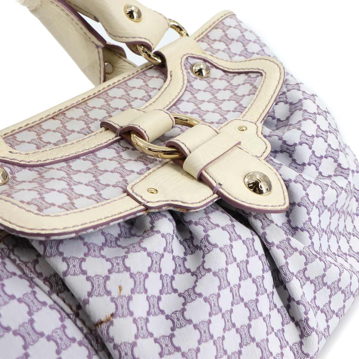 Macadam Hand Bag Canvas Leather Light purple Beige