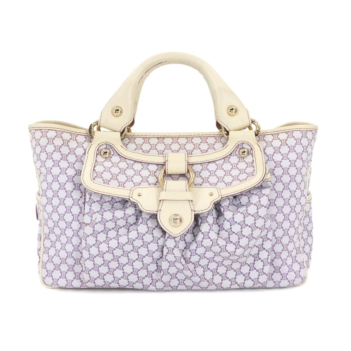 Macadam Hand Bag Canvas Leather Light purple Beige