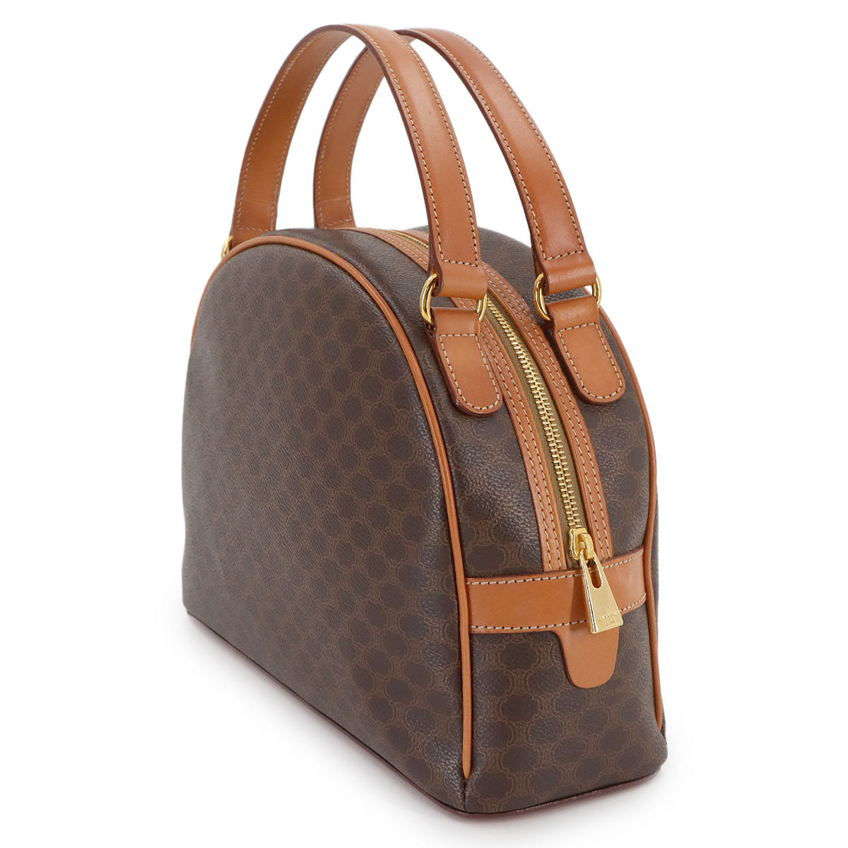 CELINE Macadam Hand Bag PVC Leather Brown Vintage Purse