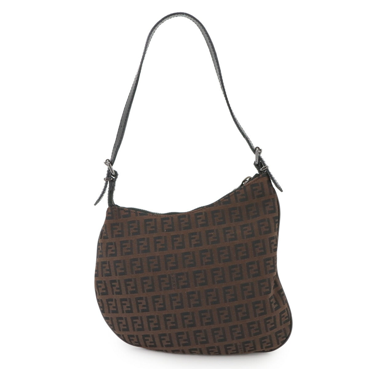 FENDI Zucchino Shoulder Bag Canvas Leather Brown Black 8BR248 Purse