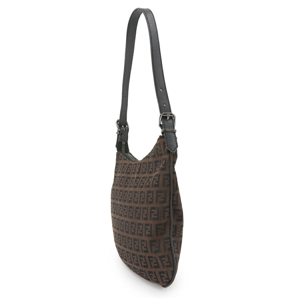 FENDI Zucchino Shoulder Bag Canvas Leather Brown Black 8BR248 Purse