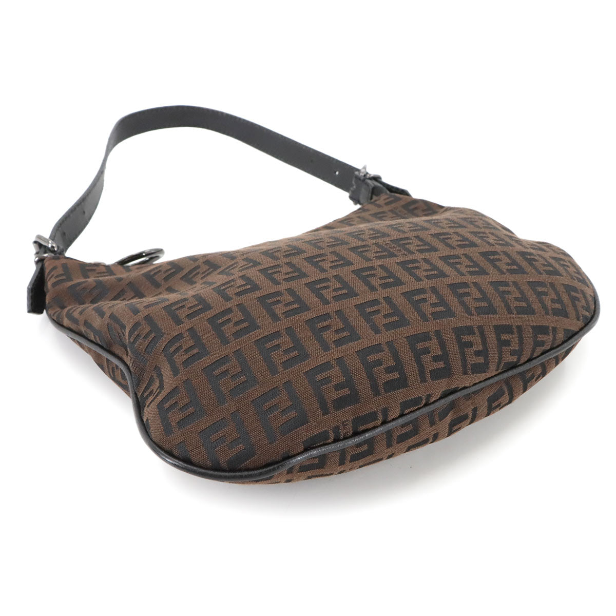FENDI Zucchino Shoulder Bag Canvas Leather Brown Black 8BR248 Purse