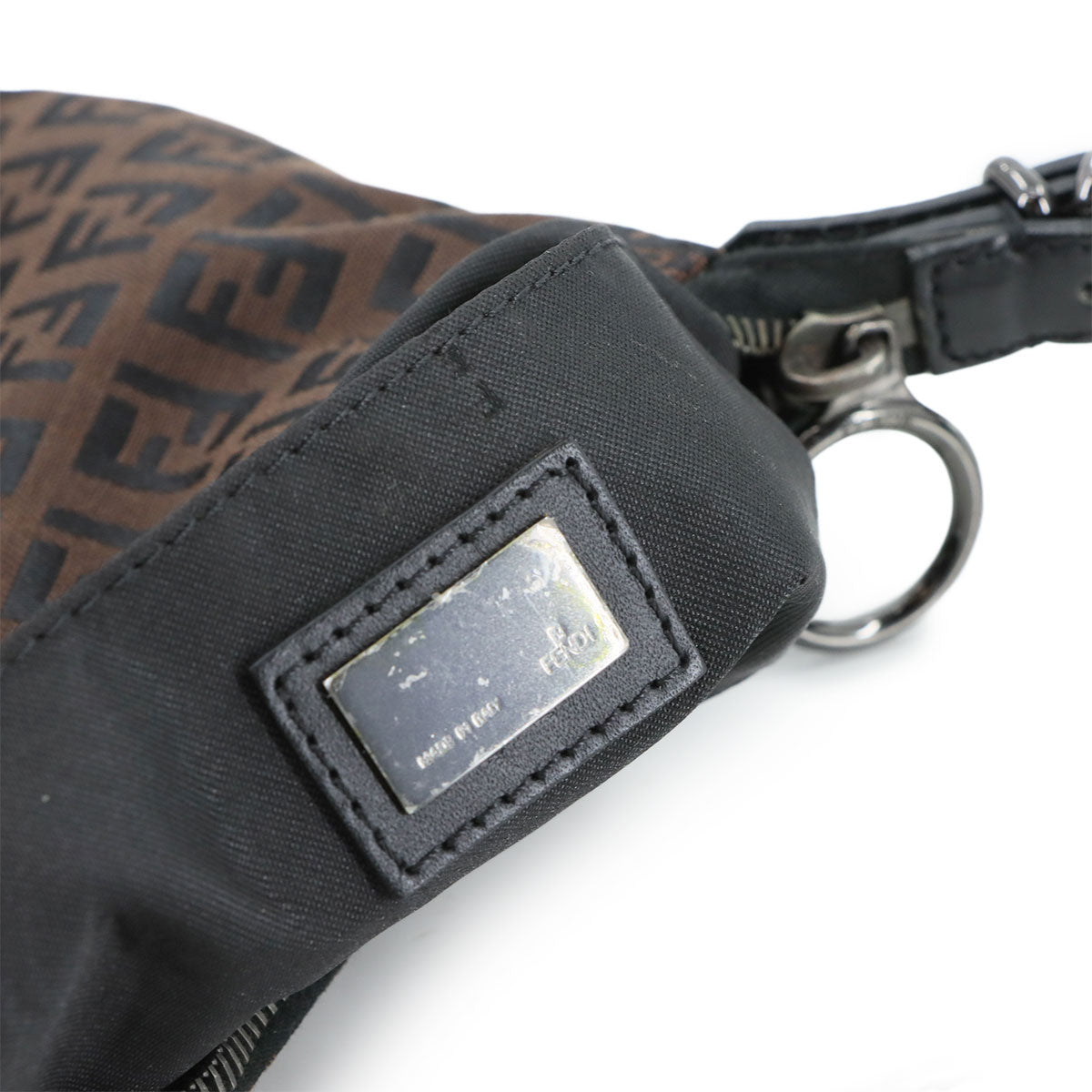 FENDI Zucchino Shoulder Bag Canvas Leather Brown Black 8BR248 Purse