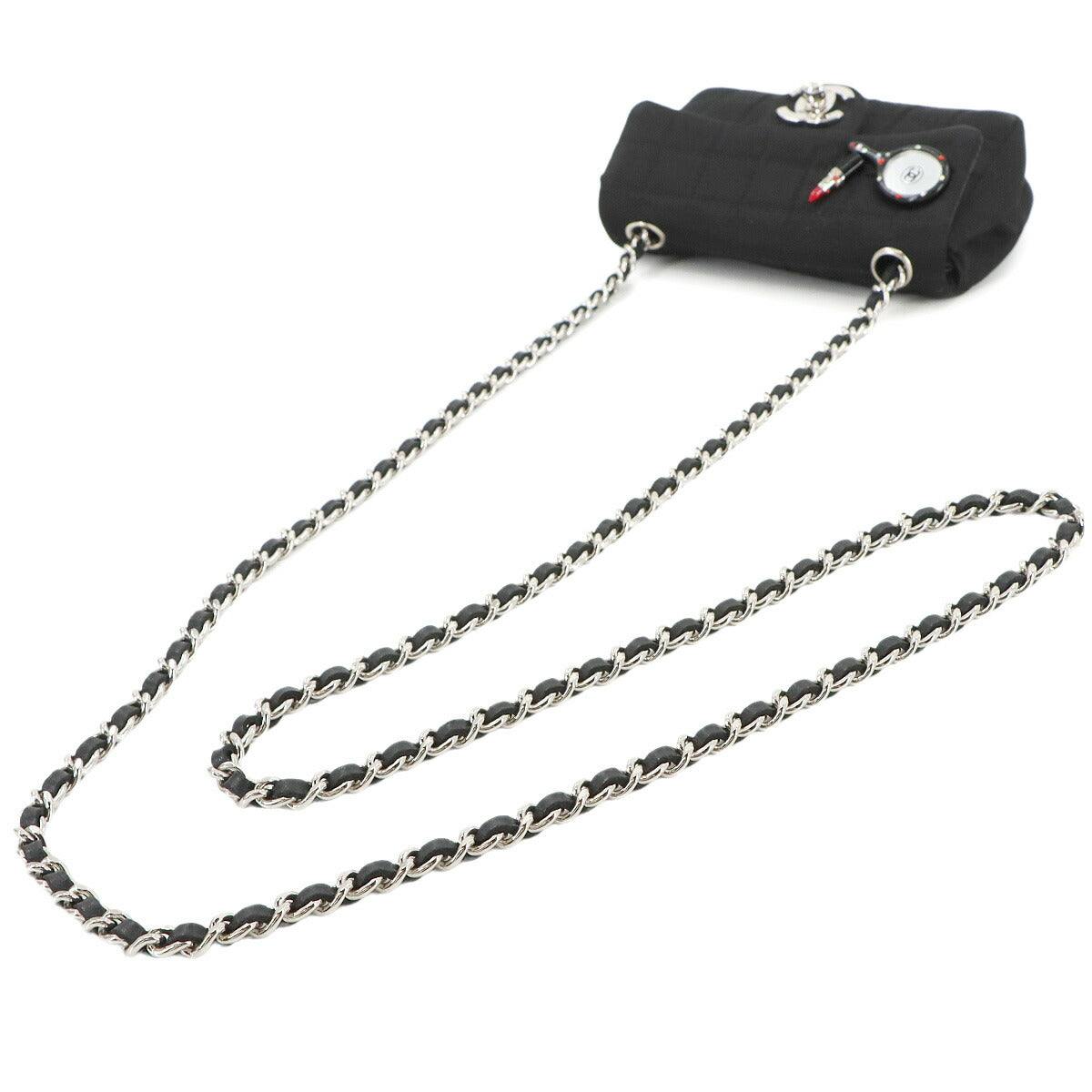 Chocolate bar Lipstick Mini Chain Shoulder Bag Satin Black