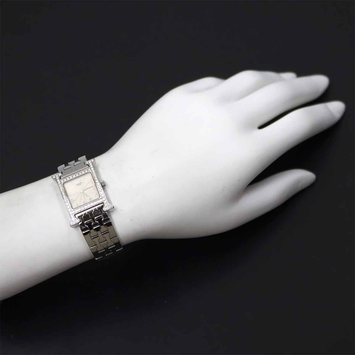 H Watch HH1 230 Bezel Diamond Quartz Silver Dial Ladies