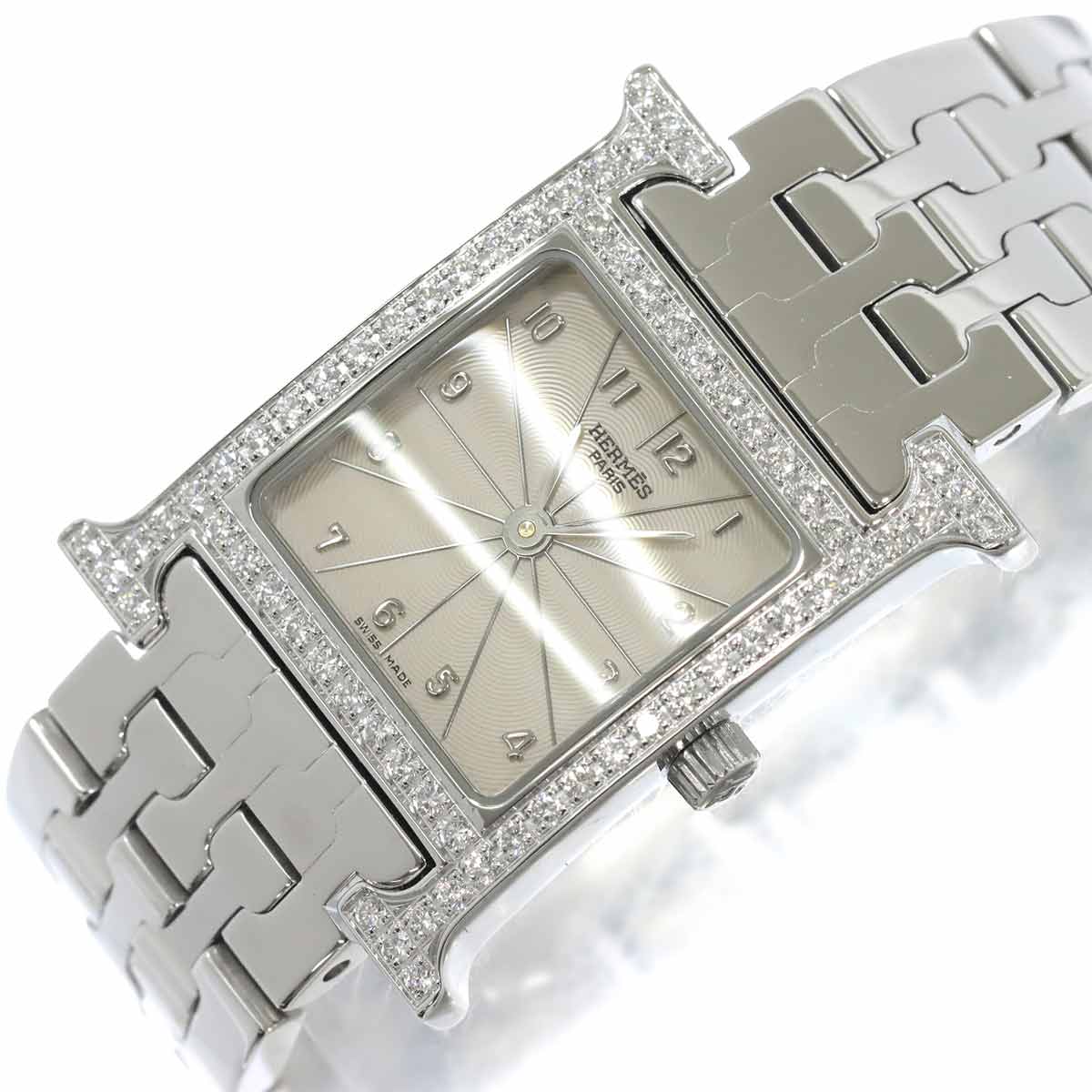 H Watch HH1 230 Bezel Diamond Quartz Silver Dial Ladies