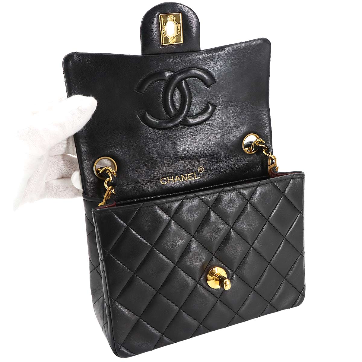 Mini Matelasse Chain Shoulder Bag Leather Black A01115 Purse 90286403