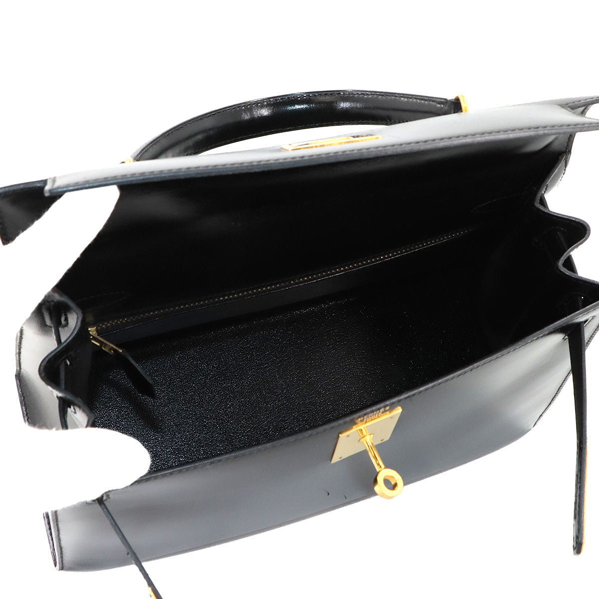 Kelly 28 Box carf Black 2way Hand Shoulder Bag Purse