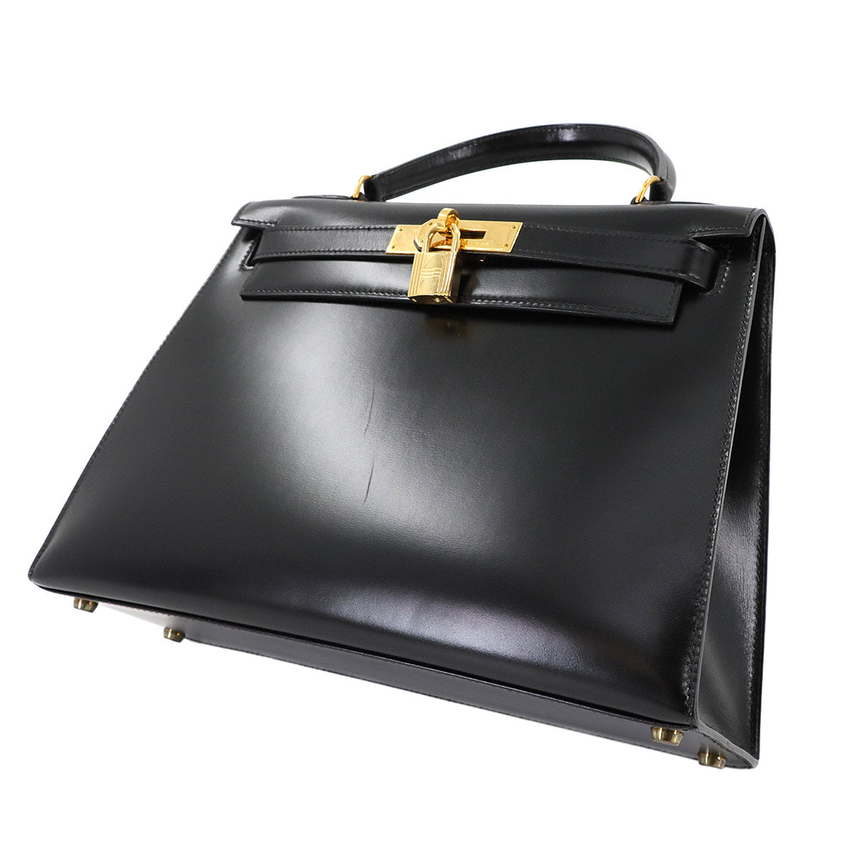 Kelly 28 Box carf Black 2way Hand Shoulder Bag Purse