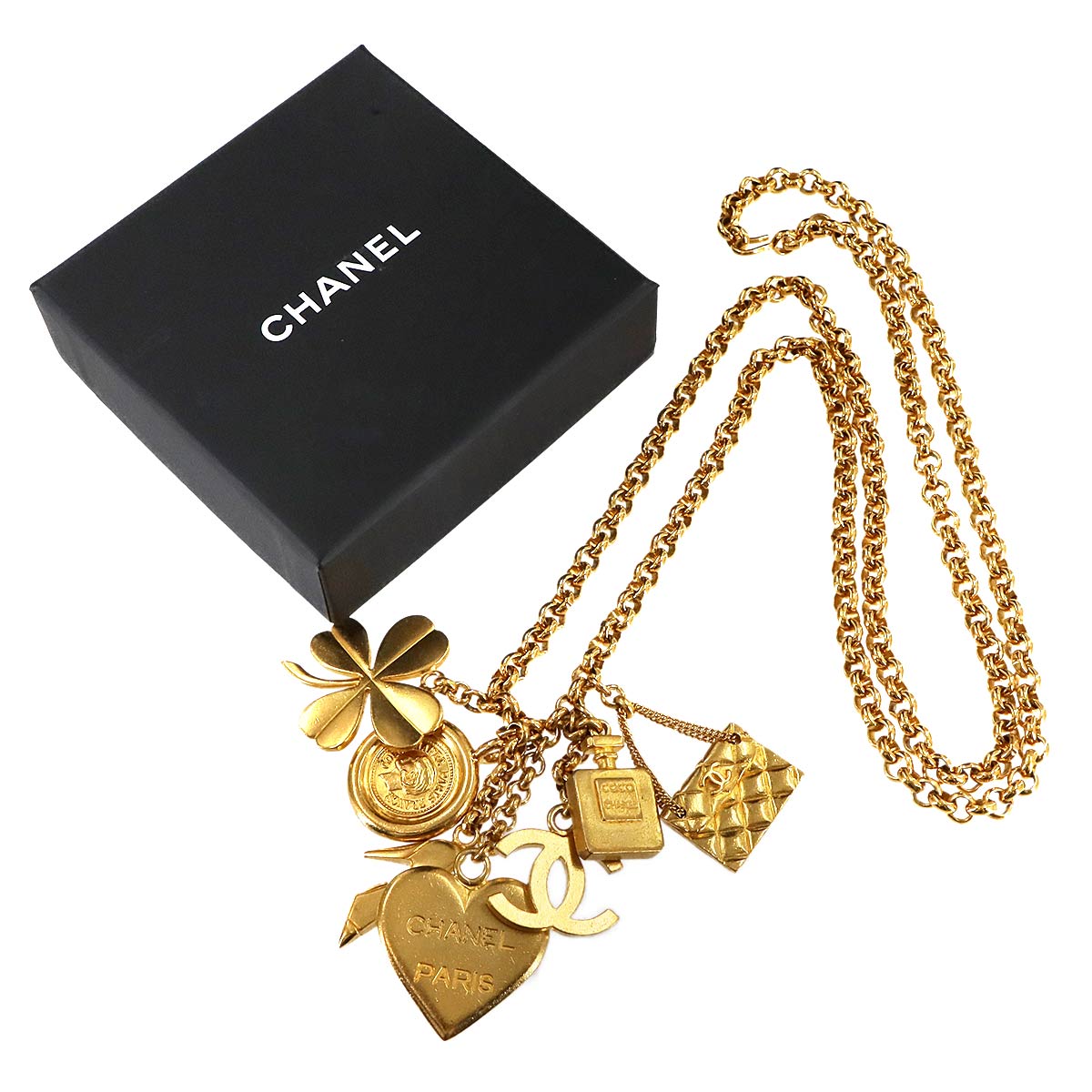 Icon charm Long Necklace Gold Heart motif Accessory Vintage