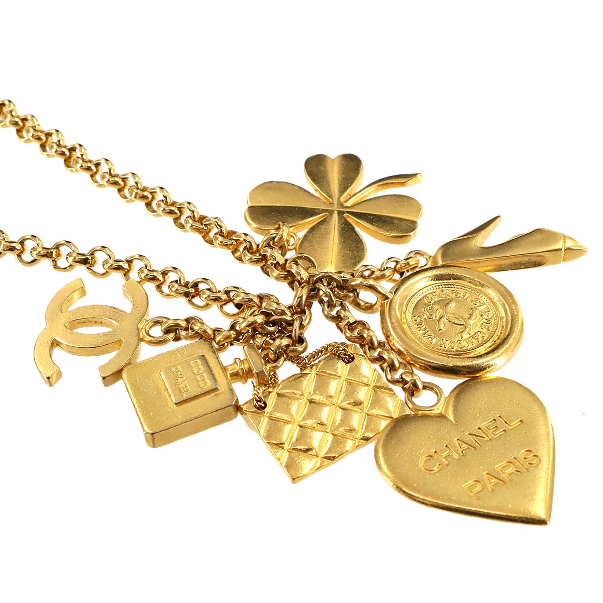 Icon charm Long Necklace Gold Heart motif Accessory Vintage