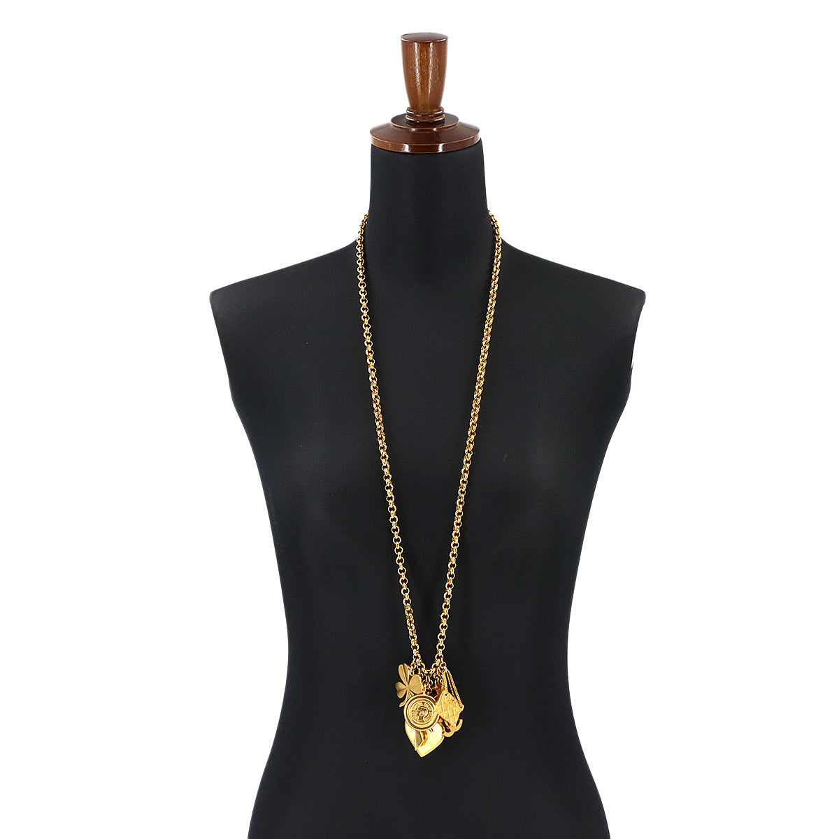 Icon charm Long Necklace Gold Heart motif Accessory Vintage