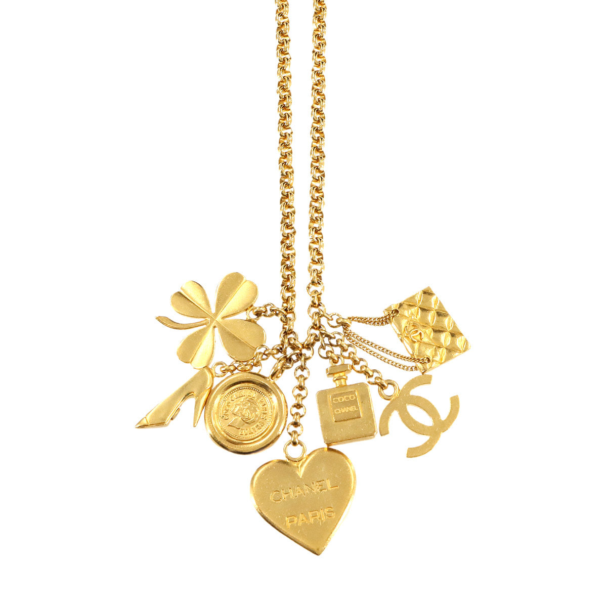 Icon charm Long Necklace Gold Heart motif Accessory Vintage