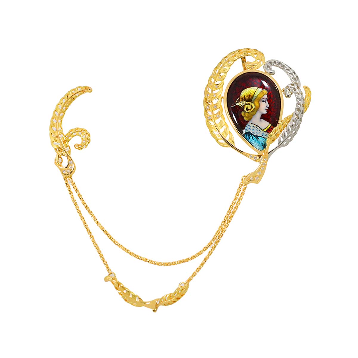 Enamel Diamond 0.19ct Brooch 18K YG 750 Pt 90286497