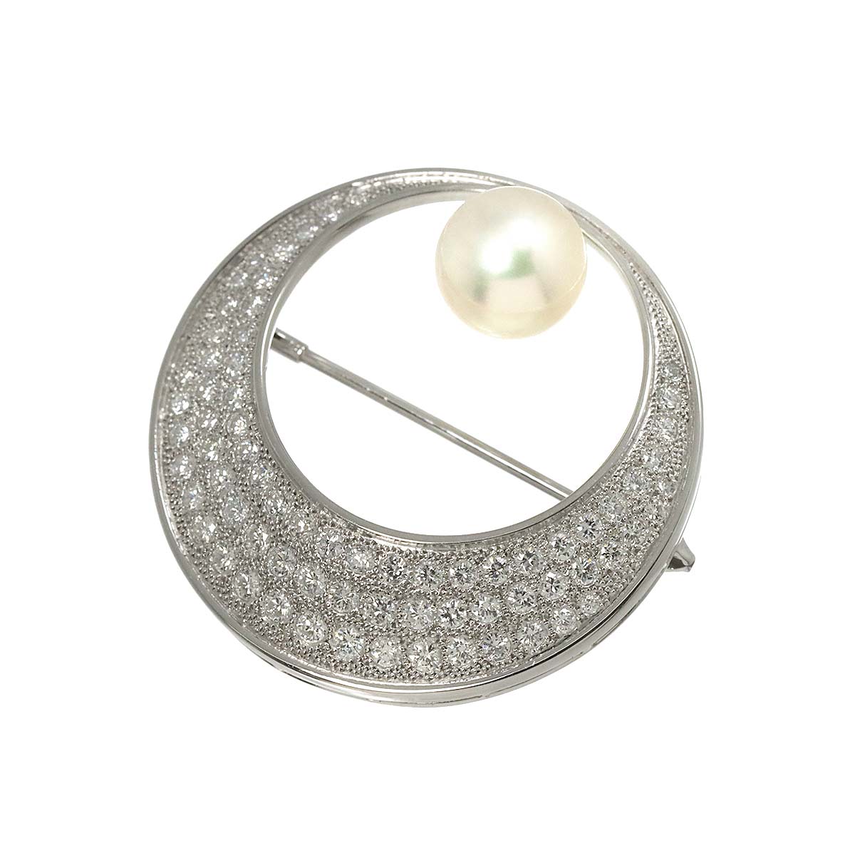 Akoya Pearl 9.1mm Diamond 1.31ct Brooch 14K White Gold 585