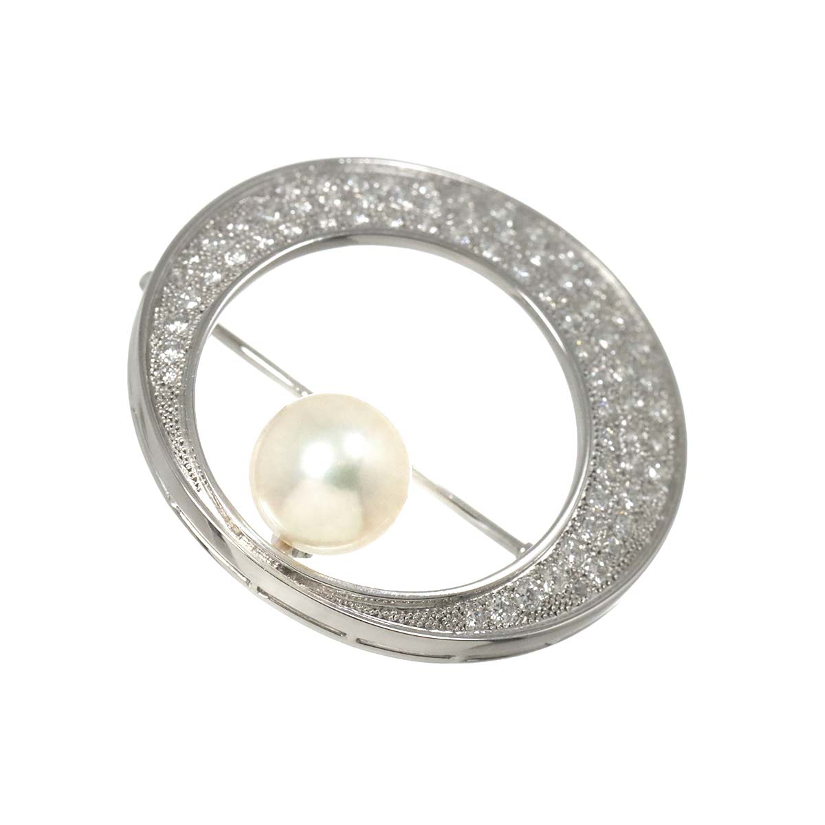 Akoya Pearl 9.1mm Diamond 1.31ct Brooch 14K White Gold 585