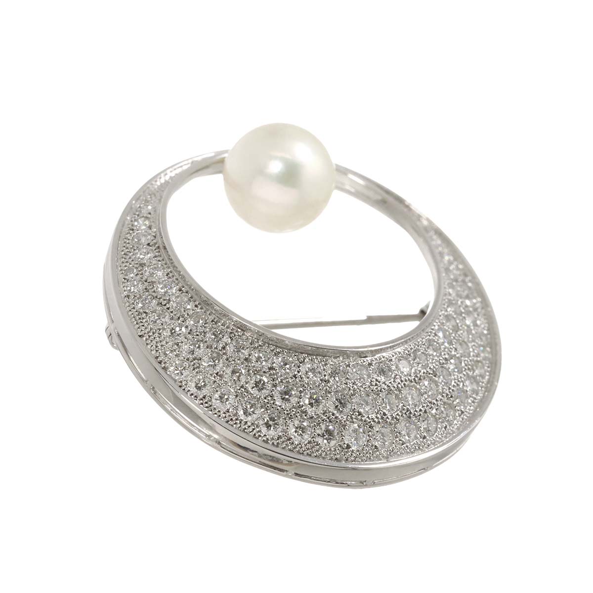 Akoya Pearl 9.1mm Diamond 1.31ct Brooch 14K White Gold 585