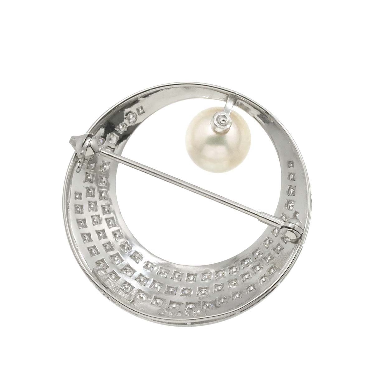 Akoya Pearl 9.1mm Diamond 1.31ct Brooch 14K White Gold 585