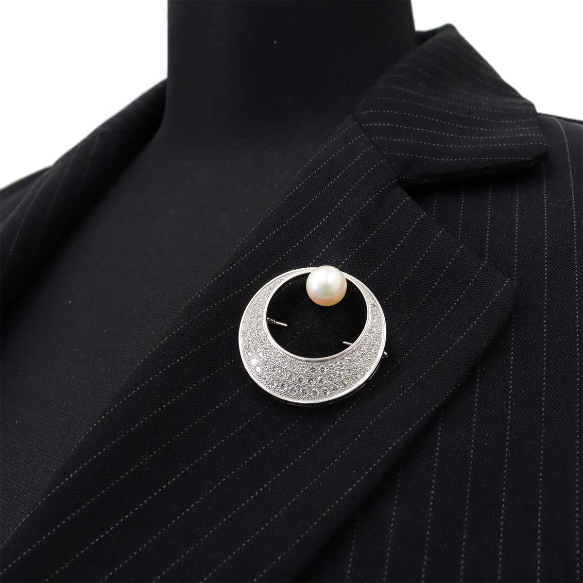 Akoya Pearl 9.1mm Diamond 1.31ct Brooch 14K White Gold 585