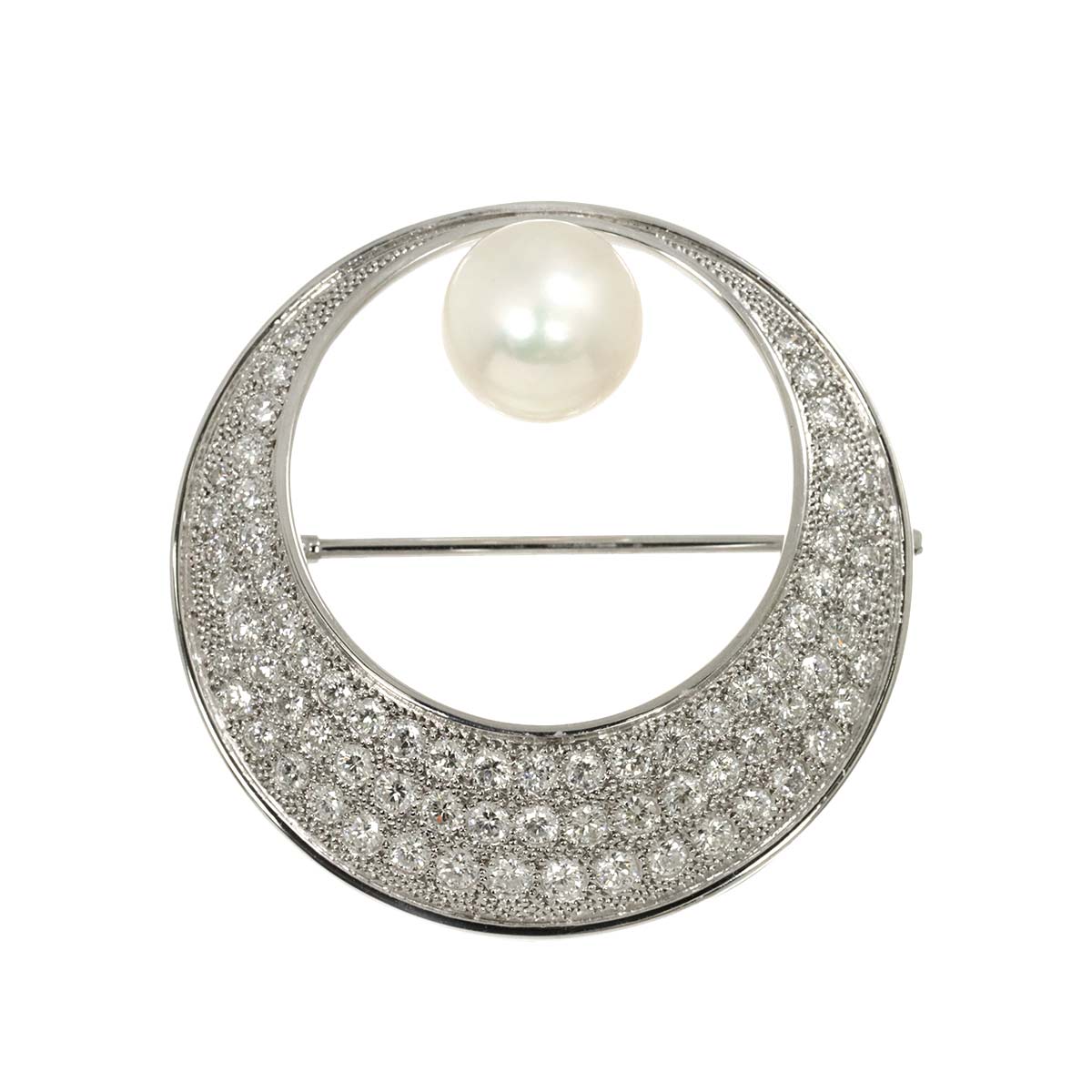 Akoya Pearl 9.1mm Diamond 1.31ct Brooch 14K White Gold 585