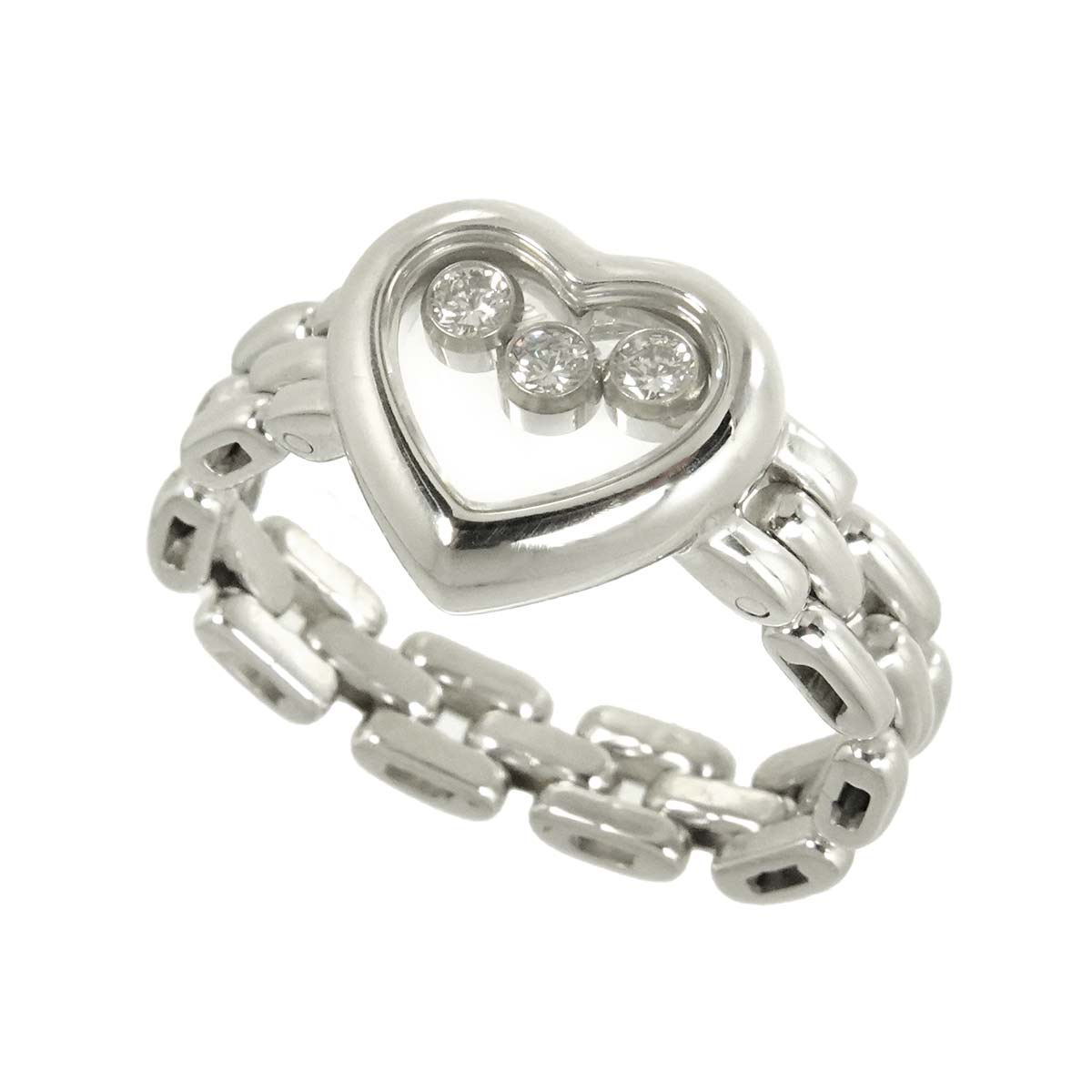Happy Diamond Heart Chain Ring 18K White Gold 750 Size7.25(US)