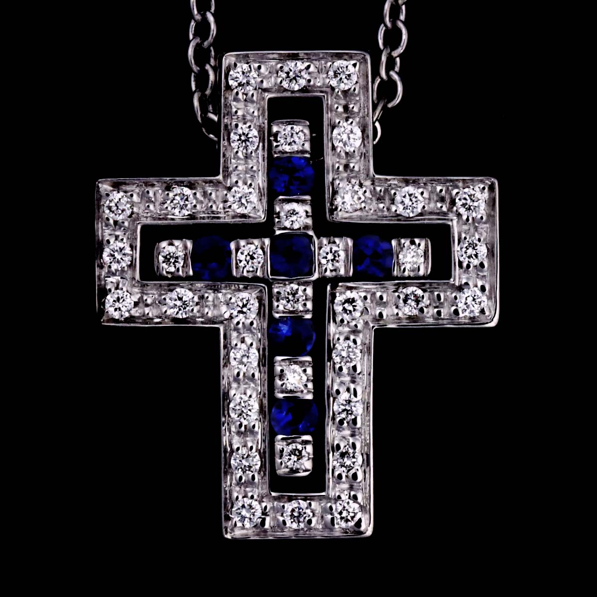 Belle Epoque Sapphire Diamond Cross Necklace XXS 18K WG 750