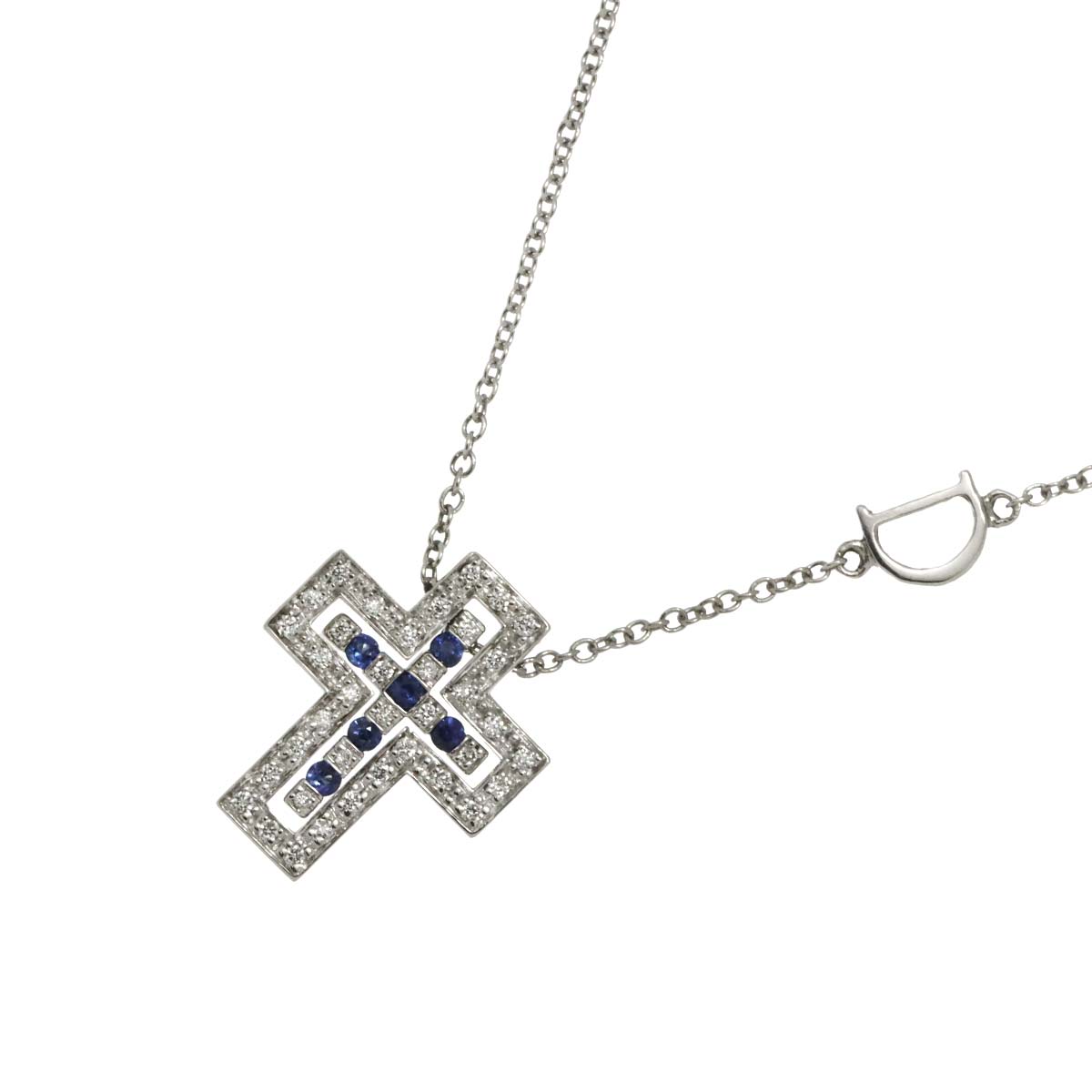 Belle Epoque Sapphire Diamond Cross Necklace XXS 18K WG 750