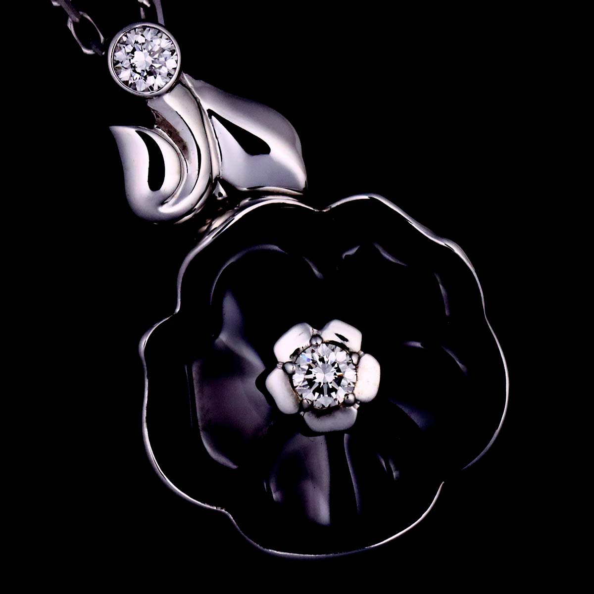 CHANEL Camelia Necklace Diamond Ceramic 18K White Gold 750