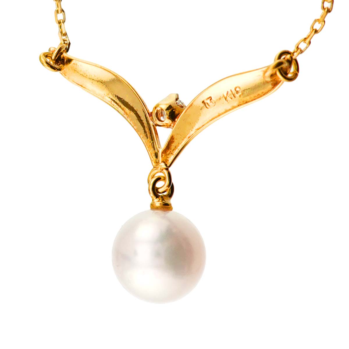 Akoya Pearl 7.0mm Diamond Necklace 18K Yellow Gold 750