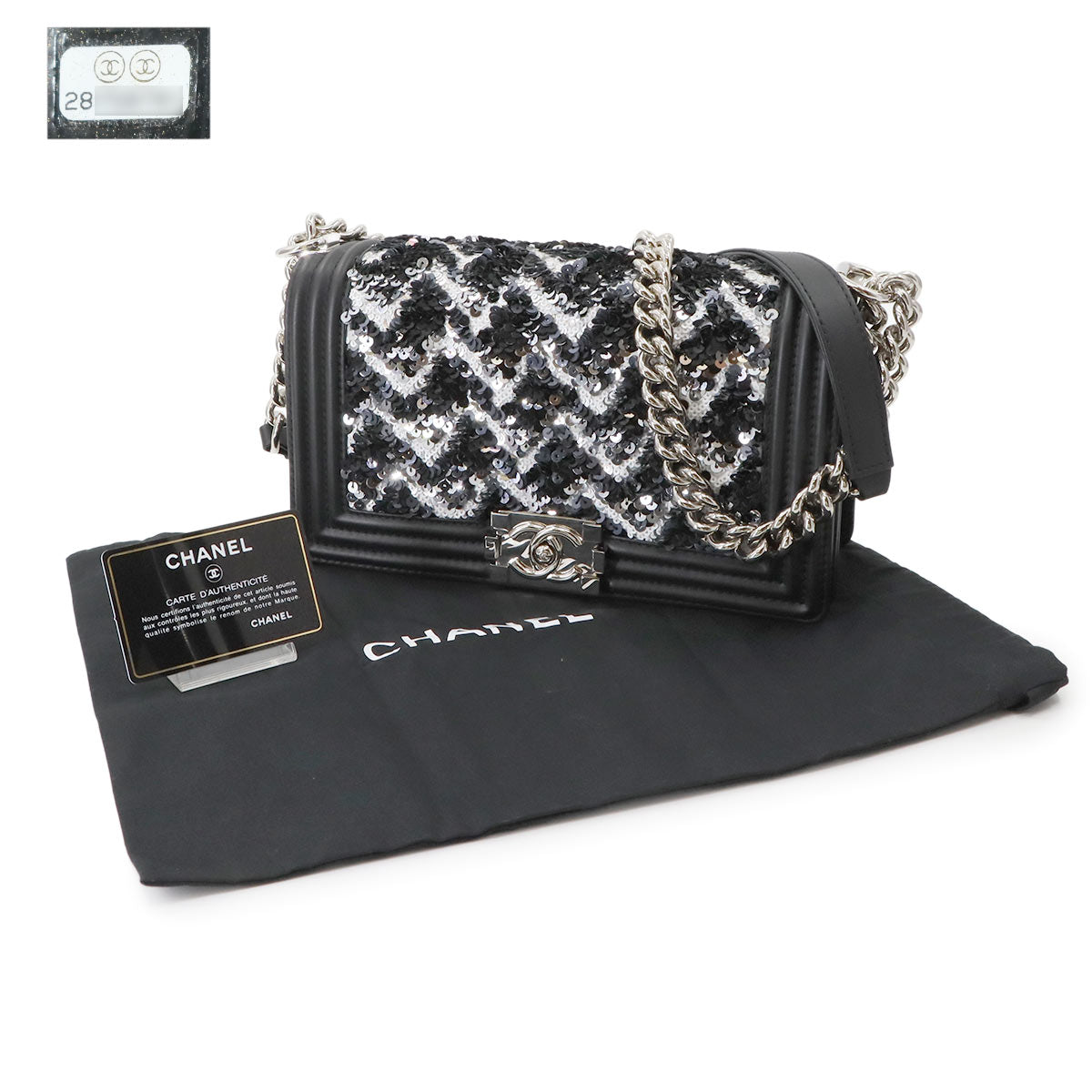 BOY CHANEL Chain Shoulder Bag Leather Sequins Black A67086