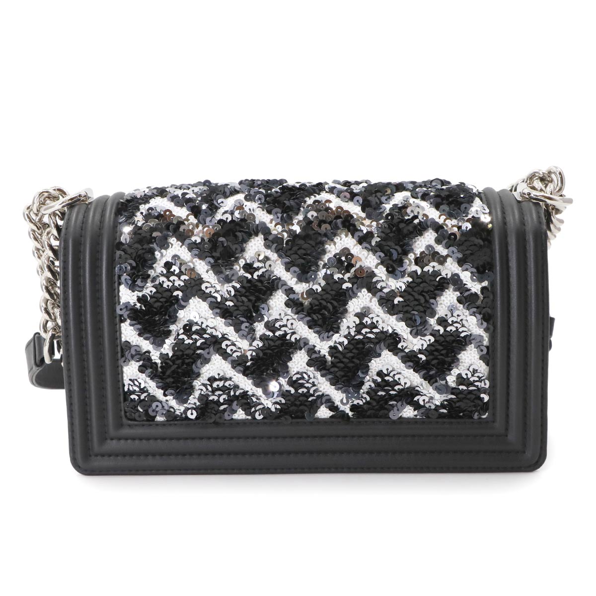BOY CHANEL Chain Shoulder Bag Leather Sequins Black A67086