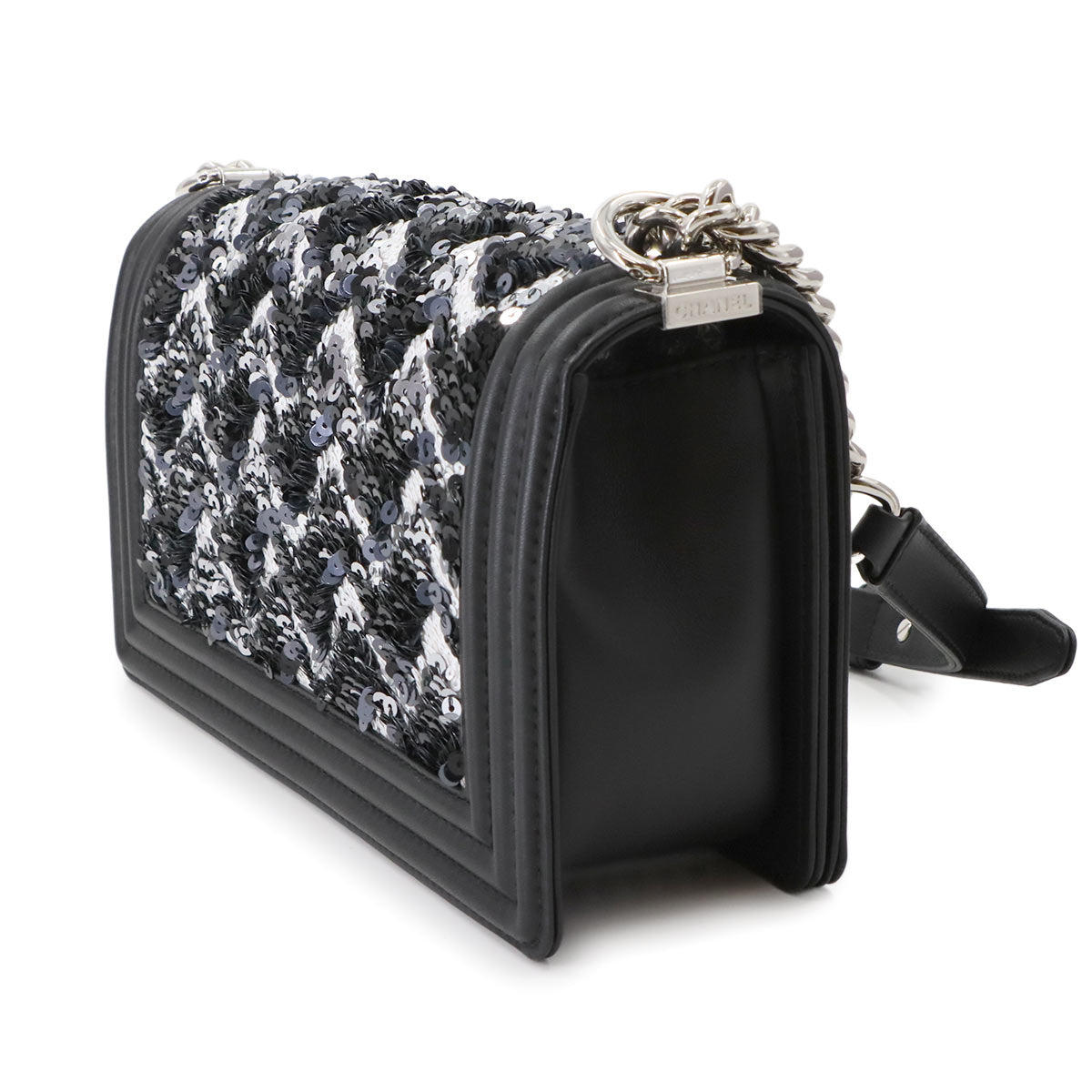 BOY CHANEL Chain Shoulder Bag Leather Sequins Black A67086