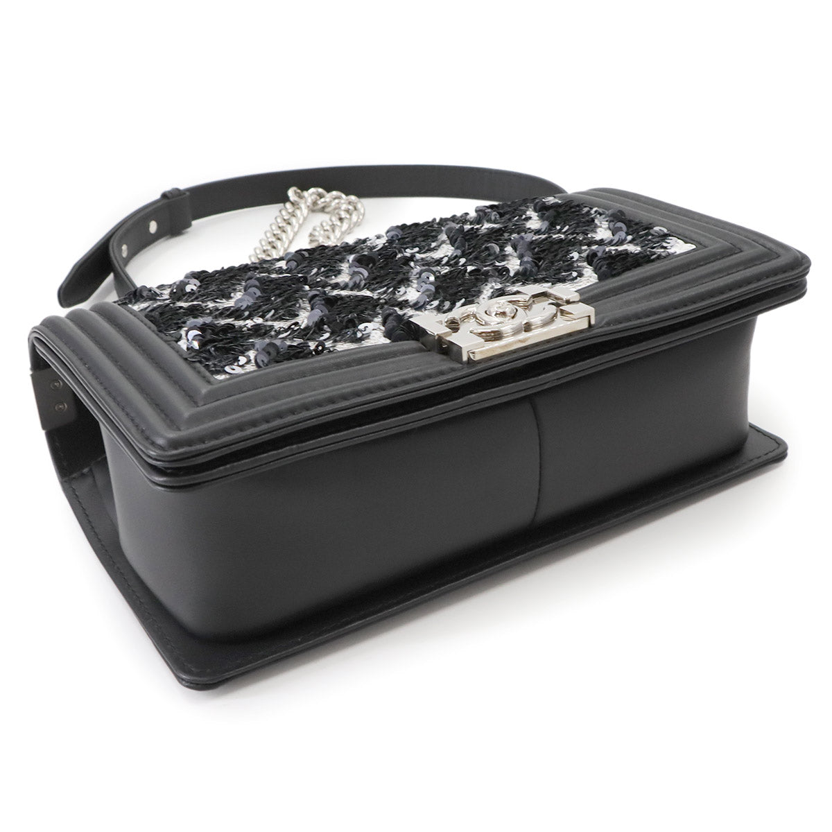 BOY CHANEL Chain Shoulder Bag Leather Sequins Black A67086