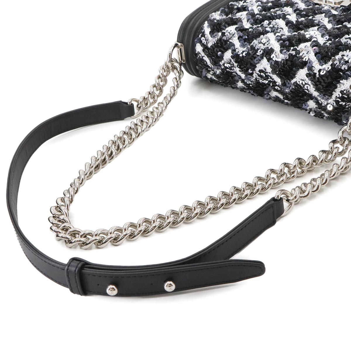BOY CHANEL Chain Shoulder Bag Leather Sequins Black A67086