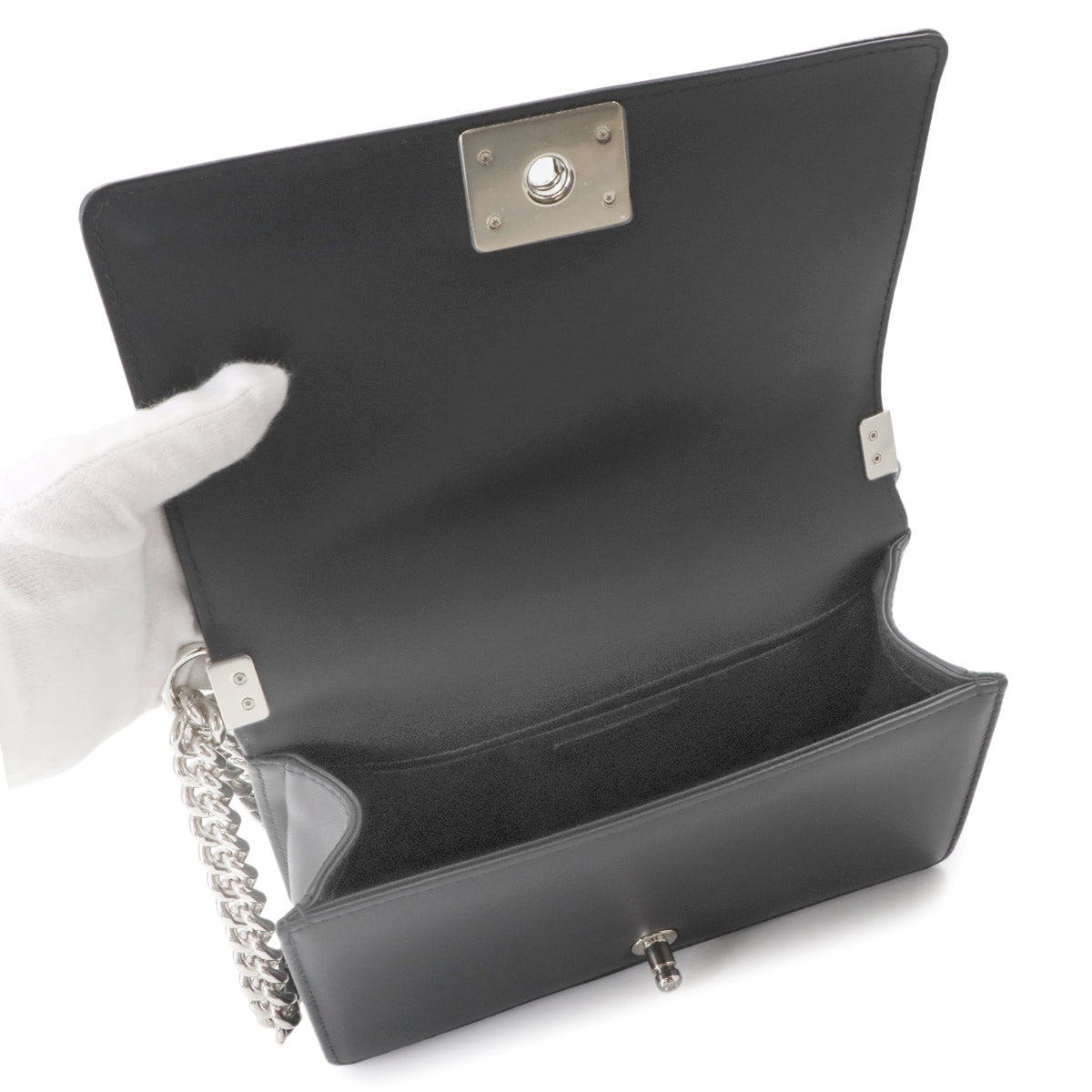 BOY CHANEL Chain Shoulder Bag Leather Sequins Black A67086