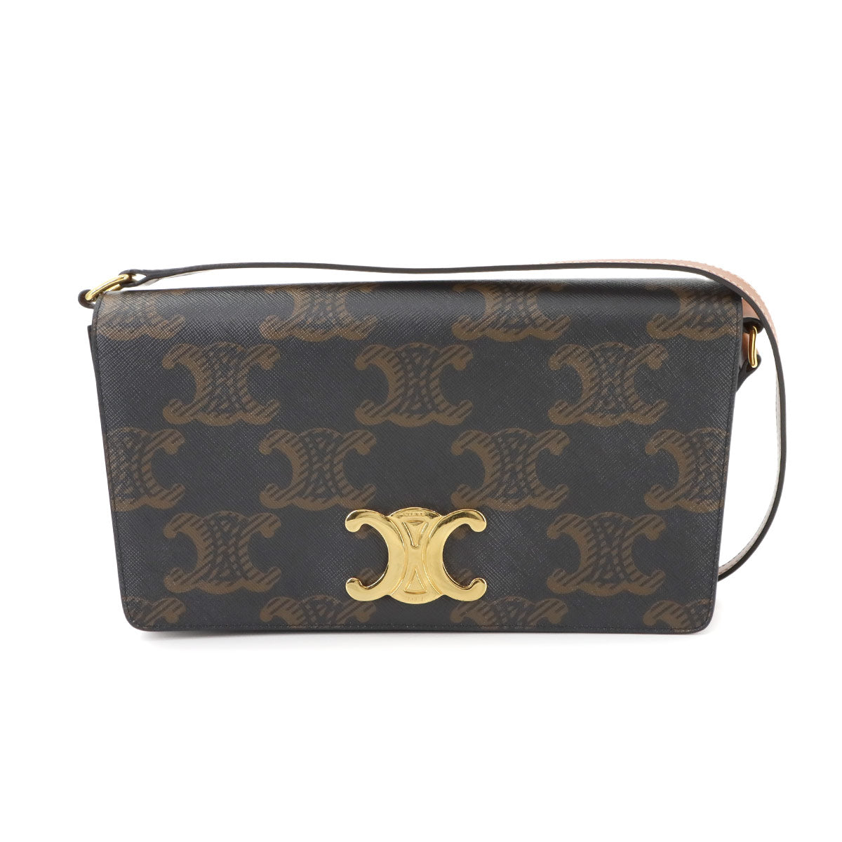 Triomphe Trapeze Shoulder Clutch Bag PVC Leather Black 199282CUZ