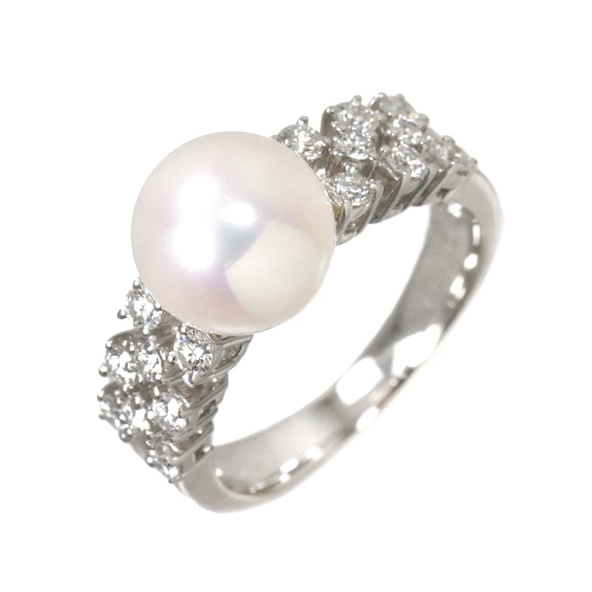 Akoya Pearl 9.1mm Diamond 0.47ct Ring 18K WG 750 6(US)