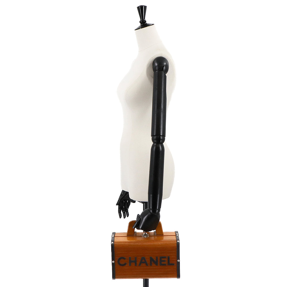 Wood Vanity Hand Bag Leather Brown Black CC Purse