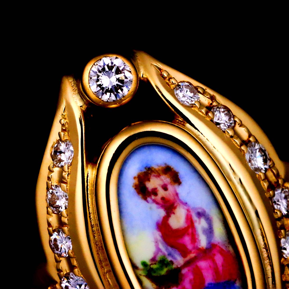 Enamel Diamond 0.30ct Ruby 0.25ct Ring 18K YG 750 size6(US)