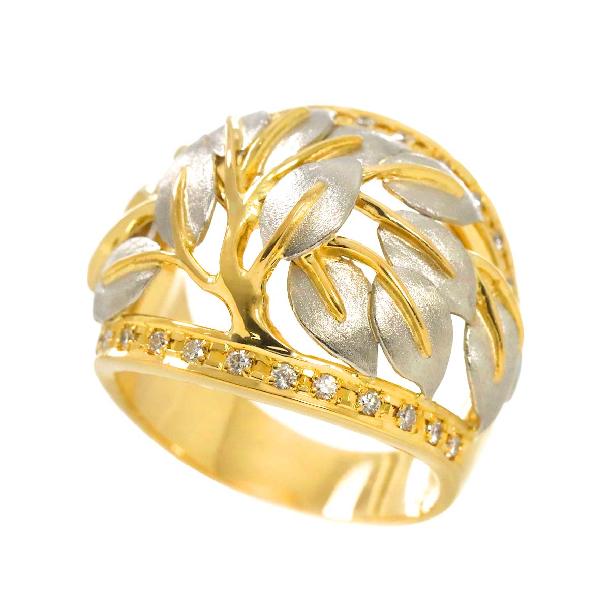 Diamond 0.25ct Ring 18K YG Pt Yellow Gold 750 Platinum Size5.75-6(US)