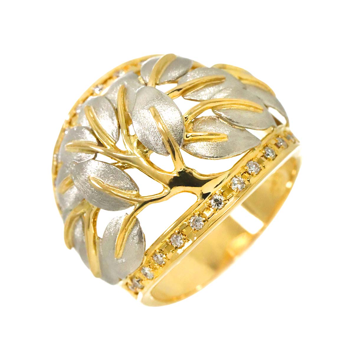 Diamond 0.25ct Ring 18K YG Pt Yellow Gold 750 Platinum Size5.75-6(US)