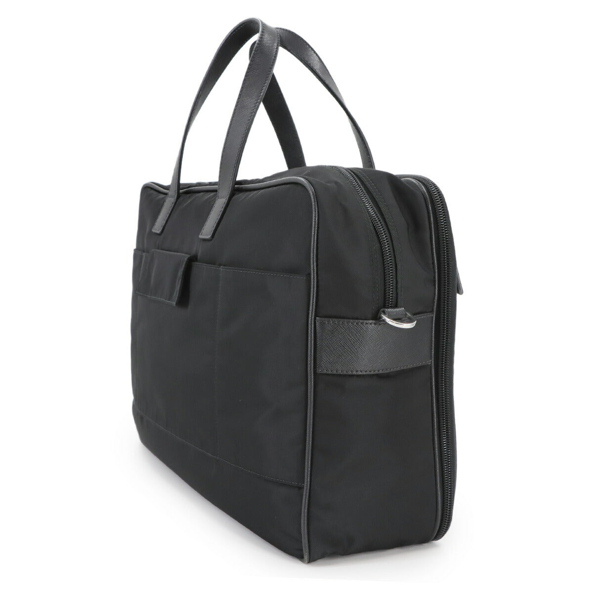 Briefcase Shoulder Bag Nylon Saffiano Leather Black 2VE407