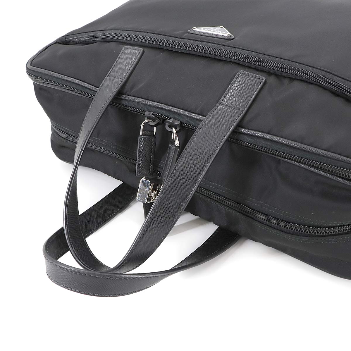 Briefcase Shoulder Bag Nylon Saffiano Leather Black 2VE407