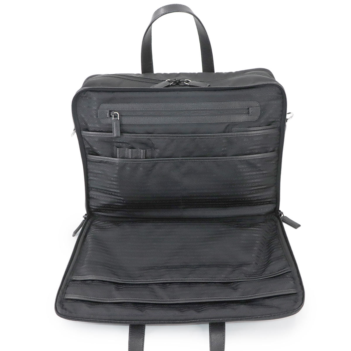 Briefcase Shoulder Bag Nylon Saffiano Leather Black 2VE407