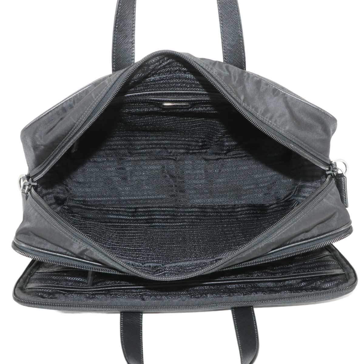 Briefcase Shoulder Bag Nylon Saffiano Leather Black 2VE407
