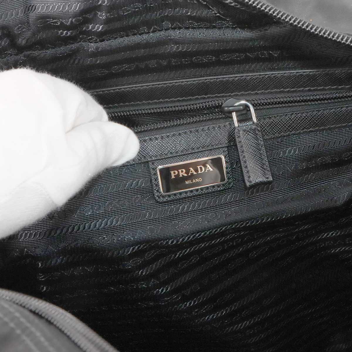 Briefcase Shoulder Bag Nylon Saffiano Leather Black 2VE407